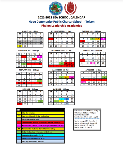 Hope Tolson School Calendar